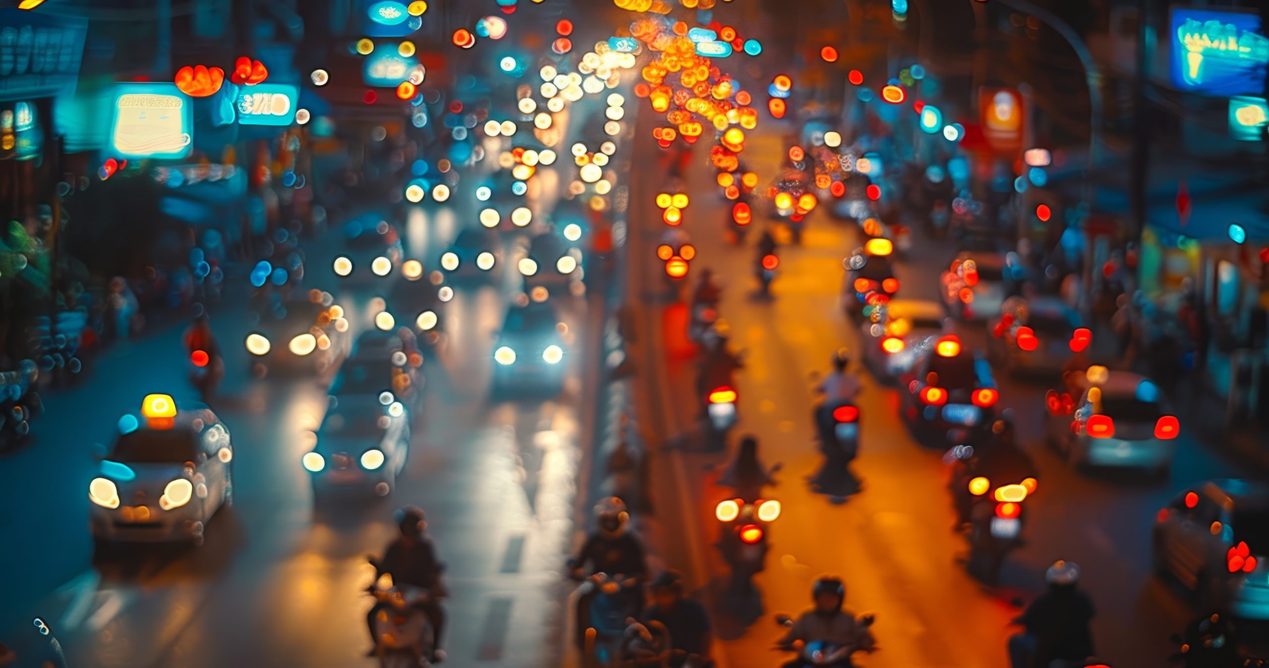 Busy urban street, traffic congestion